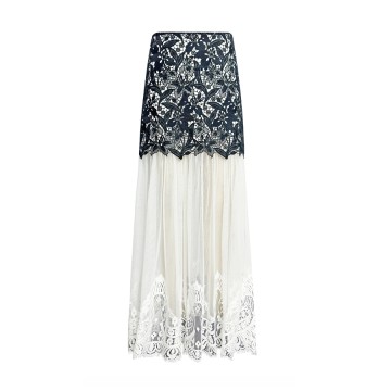 DYON D25-9113 Lace-Mesh Midi Skirt: Romantic Contrast in Layered Elegance