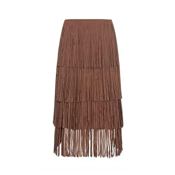 DYON D25-9536 Fringed Midi Skirt: Bohemian Rhythm in Modern Drape